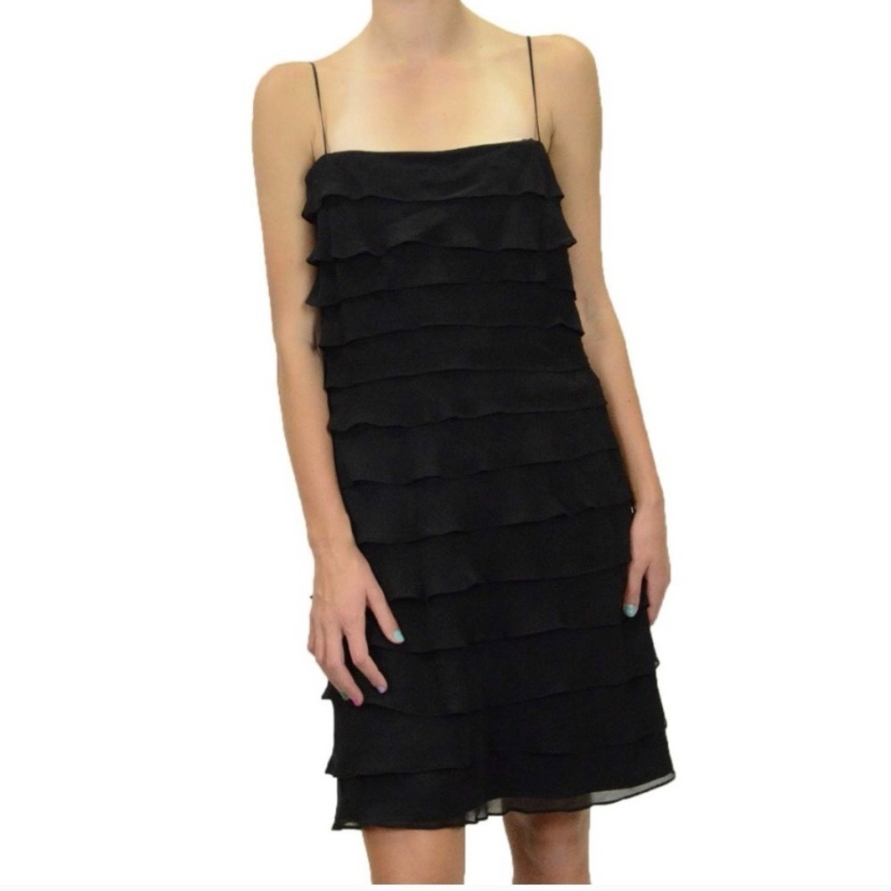 Tadashi Shoji Elegant Black Tiered Ruffle Dress